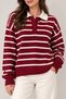 Striped Shirt Collar Buttoned Sweater - 2