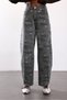 Gray Camouflage Patterned Barrel Jean 19237 - 5