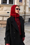 Adjustable Knitwear Thick Knit Hood, Balaclava, Knitwear Hood, Beanie, Hooded Cap, Knitwear Knit - Red - 3