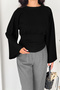 Women's Pleated Bat Sleeve Crew Neck Blouse - 4