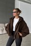 Zr Model Bitter Brown Hooded Bomber Jacket Women's Imported Anti-Pilling Cashmere Coat - 4