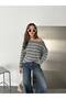 Women's Striped Boat Neck Soft Jazz Oversize Knitwear Sweater - 3