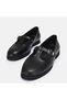 Black retro style buckled women's moccasin genuine leather ballerina flats shoes size 41-42-43-44 - 4
