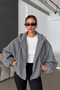 Zr Model Gray Hooded Bomber Jacket Women's Imported Anti-Pilling Cashmere Coat - 3