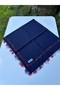 Navy Blue Handcrafted Needle-Embroidered Square Writing 100X100 cm Handwork