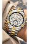 Functions Active-Silver Yellow Color Steel Cord-White Dial-Sports Men's Wristwatch+Chain Bracelet