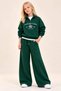 Girl's Shawl Collar 3-Thread Zippered Oversize Sweatshirt Wide Leg Sweatpants Set