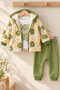 Baby Girl 3-Piece Set Hooded Plush Floral Patterned Cardigan Teddy Bear Printed Long Sleeve Sweatshirt and Matching