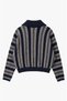 Navy Blue Wide Collar Striped Cardigan - 7