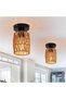 Rattan Ceiling Light 2 Pack, Boho Flush Mount E27 Fixture for Rooms