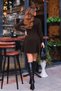 Women's Long Sleeve Turtleneck Zippered Flounce Modal Fabric Mini Length Dress - 3