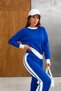 Women's Saks Blue Stylish Stripe Detailed Crew Neck Sweater Wide Leg Pants Bottom Top Two-Piece Knitwear Set - 4