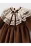 Baby Girl Velvet Dress Burgundy Brown Ecru Lace Collar Bow Vintage Stylish Long Sleeve Special Occasion Dress 9- 24 Months - 3