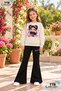 Winter, Spring, and Autumn Girls' Black Spanish Flared Bottoms and Beige Sweat Top