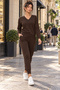 Women's Long Sleeve V-Neck Viscose Two-Thread Blouse and Trousers Two-Piece Set - New Season Comfortable Fit and Timeless Elegance