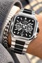 Square Dial-Functional Active Black Silver Color Steel Cord-Stylish in Gift Box+Chain Bracelet