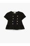 Ruffled Napoleon Closure Short Sleeve Crew Neck Blouse - 3