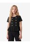 Ruffled Napoleon Closure Short Sleeve Crew Neck Blouse - 2
