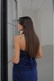 Navy Blue Beaded Mini Evening Dress with Draped Detail - 6
