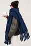 Women's Navy Blue Plain Large Size Shawl 180X65 cm Soft Textured Twisted Tassel Winter Shawl Scarf – Shoulder Shawl