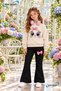 Winter, Spring, and Autumn Girls' Black Spanish Flared Bottoms and Beige Sweat Top