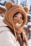 Children's Teddy Bear Ears Plush Beanie Scarf Neck Collar Winter Hooded Face Protector - 3