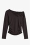 Brown One-Shoulder Lace Collar Blouse - 4