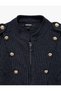 Zippered Stand-Collar Striped Napoleon Jacket with Ornamental Buttons - 8