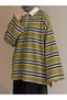 Polo Collar Striped Sweatshirt - Oil Green (Os) - 2