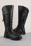 Women's Genuine Leather Buckle Drawstring Boots Anl.3472 Black - 4