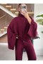 Plum Bat Sleeve Double Zipper Knitwear Set - 2110 - 3