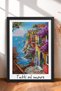 Tutti Al Mare and Begonvilli Coastal Street Framed Painting Italy Poster Wall Decor Itp057