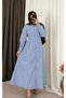 Striped Dress with Front Pleated Detail - Blue