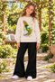 Winter, Spring, and Autumn Girls' Black Spanish Flared Bottoms and Beige Sweat Top