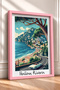 Italian Riviera and Open-Top Classic Car Framed Painting, Italy Poster, Wall Decor, Itp085. - 2