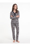 Women's Long-Sleeved Pajama Set, Black and White Leopard Print. - 5
