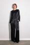Pile Detailed Long Sleeve Satin Blouse - Black - 2