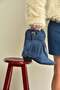Z726104202 Navy Blue Suede Thick Low-Heeled Tasseled Cowboy Style Women's Boots.
