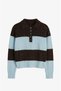 Baby Blue Sequined Polo Collar Striped Sweater - 4
