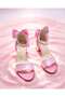 Pink Girls' Shoes with Glittery Bows and Heels - 4