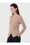 Brown Double-Breasted Collar Gathered Soft Touch Blouse