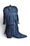 Z726107102 Navy Blue Suede Chunky Heel Tasseled Women's Boots - 7