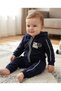 6-24 Months Baby Winter 2-Piece Tracksuit Set – 3-Strand Zippered Hoodie and Pants, Mint Green-Navy Blue Newborn Baby Set - 2