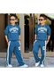Boy's Hooded Sweatshirt with 3 Strands of Yarn and Striped Sweatpants, Loose Fit - 2