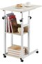 Computer Table - White, 73x55x90cm - Adjustable Mobile Desk with Rolling Wheels and Open Storage She - 5