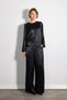 Pile Detailed Long Sleeve Satin Blouse - Black - 5
