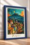 Pompeii Written Volcano and Colorful Houses Framed Painting Italy Poster Wall Decor Itp082 - 2
