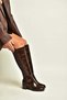 Z608182811 Brown Crocodile-Printed Chunky Heel Women's Boots. - 3