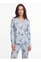 Women's Long-Sleeved Pajama Set, Floral Pattern, Blue