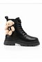 Women's Plush-Lined Winter Boots with Bear Accessories, Zipper, Laces, and Thick Sole, Black. - 3